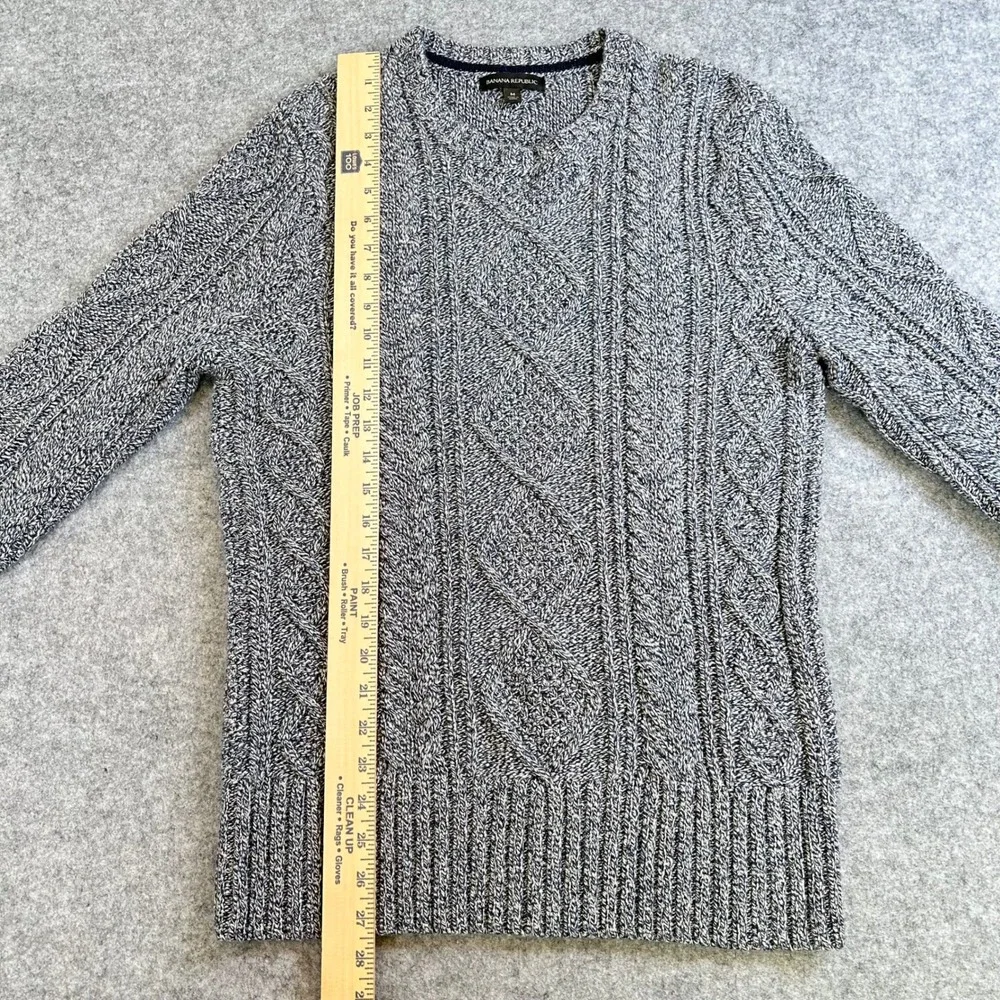 Banana Republic Mens Sweater Merino Wool Blend Cable Knit Fisherman Blue M